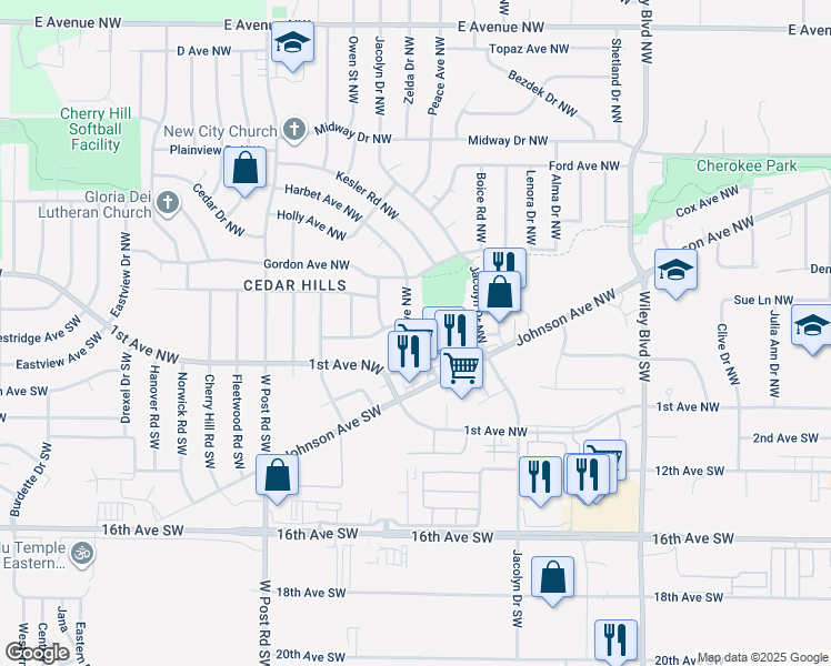 map of restaurants, bars, coffee shops, grocery stores, and more near 128 Rich Mar Court Northwest in Cedar Rapids