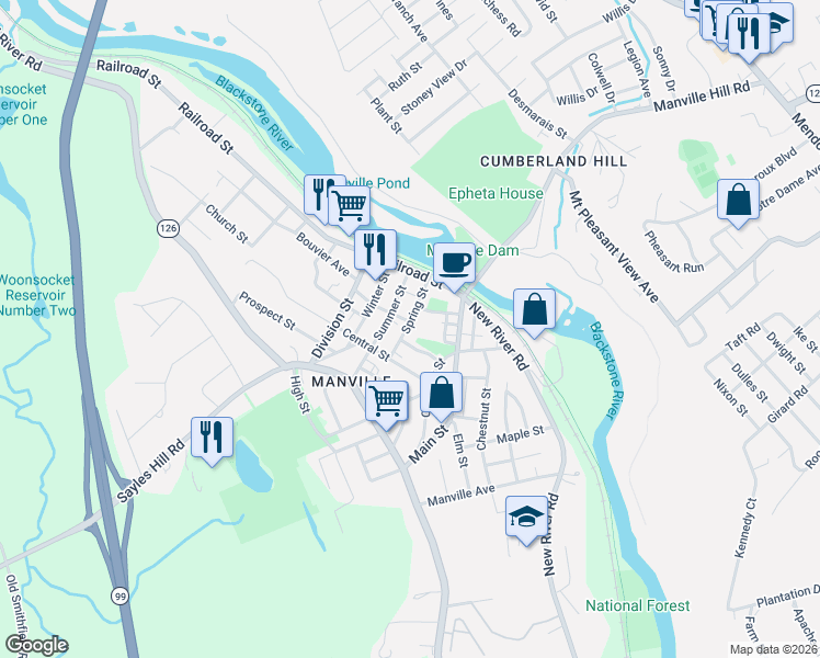 map of restaurants, bars, coffee shops, grocery stores, and more near 12 Park Way in Lincoln