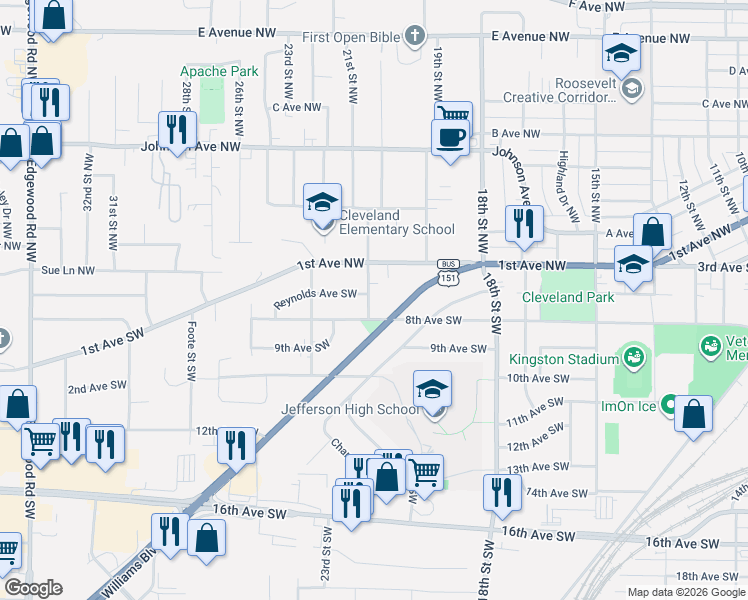 map of restaurants, bars, coffee shops, grocery stores, and more near 133 21st Street Northwest in Cedar Rapids