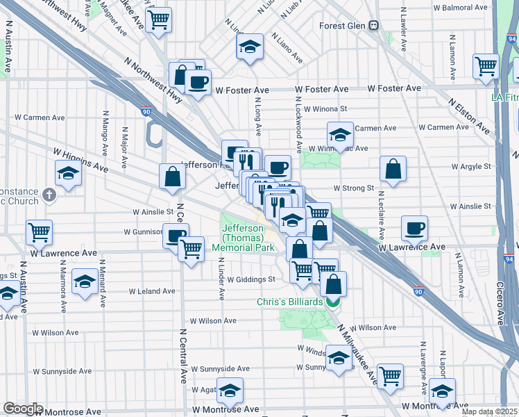 map of restaurants, bars, coffee shops, grocery stores, and more near 4963 North Milwaukee Avenue in Chicago