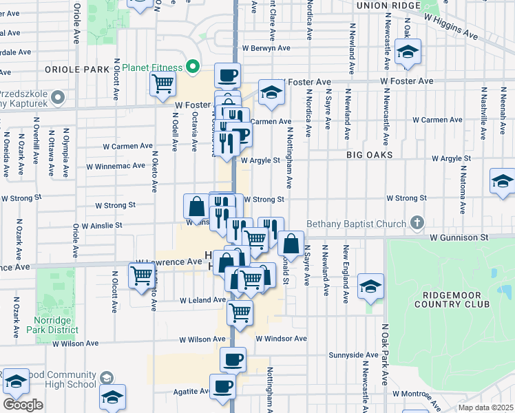 map of restaurants, bars, coffee shops, grocery stores, and more near 4853 North Neva Avenue in Chicago