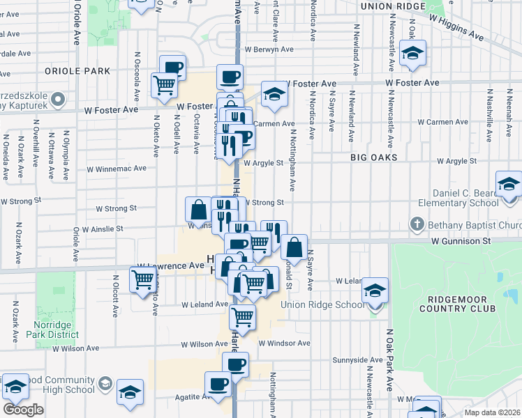 map of restaurants, bars, coffee shops, grocery stores, and more near 4853 North Neva Avenue in Chicago