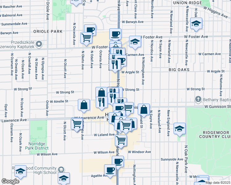 map of restaurants, bars, coffee shops, grocery stores, and more near 4859 North Harlem Avenue in Harwood Heights