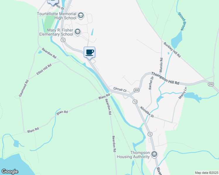 map of restaurants, bars, coffee shops, grocery stores, and more near 643 Riverside Drive in Thompson