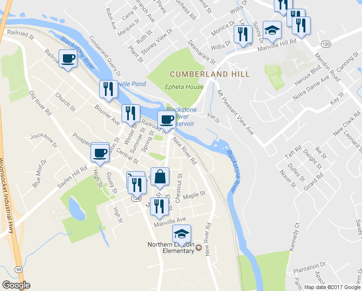 map of restaurants, bars, coffee shops, grocery stores, and more near 0 New River Road in Lincoln