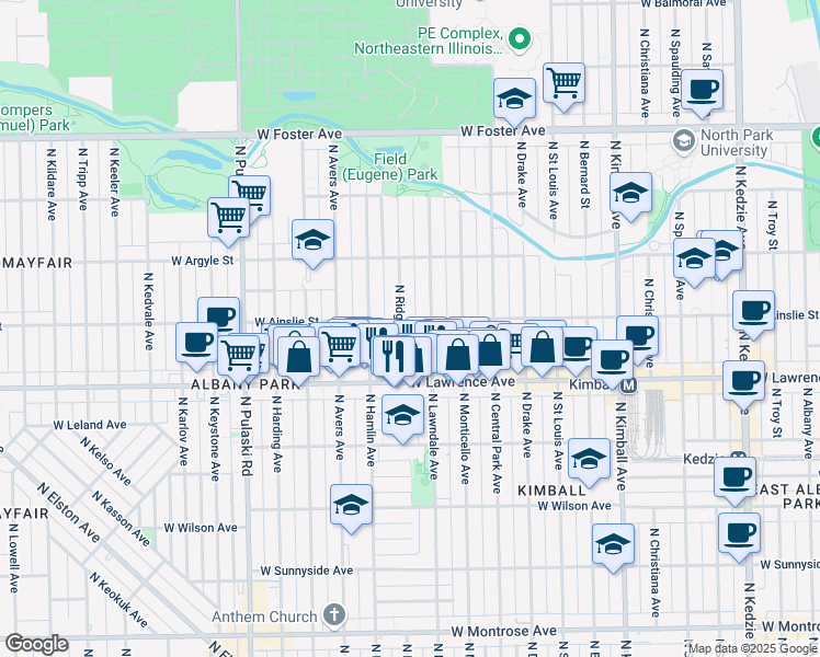 map of restaurants, bars, coffee shops, grocery stores, and more near in Chicago