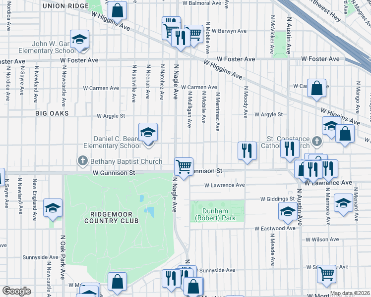 map of restaurants, bars, coffee shops, grocery stores, and more near 4859 North Nagle Avenue in Chicago