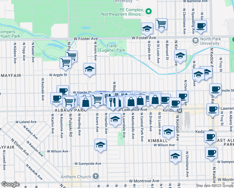 map of restaurants, bars, coffee shops, grocery stores, and more near in Chicago