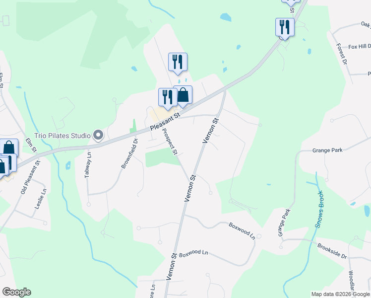 map of restaurants, bars, coffee shops, grocery stores, and more near 80 Prospect Street in Bridgewater