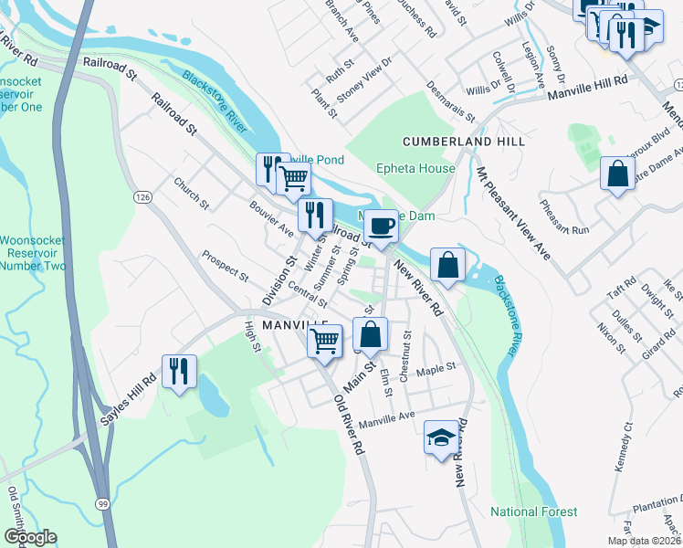 map of restaurants, bars, coffee shops, grocery stores, and more near 2 Fall Street in Lincoln