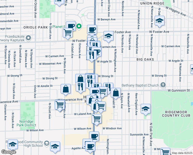 map of restaurants, bars, coffee shops, grocery stores, and more near 4859 North Harlem Avenue in Chicago