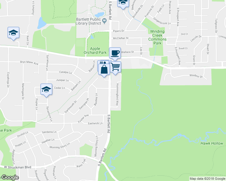 map of restaurants, bars, coffee shops, grocery stores, and more near 151 Orchards Pass in Bartlett