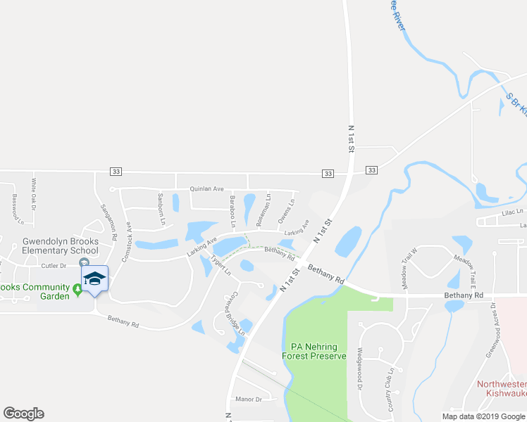 map of restaurants, bars, coffee shops, grocery stores, and more near 3434 Roseman Lane in DeKalb