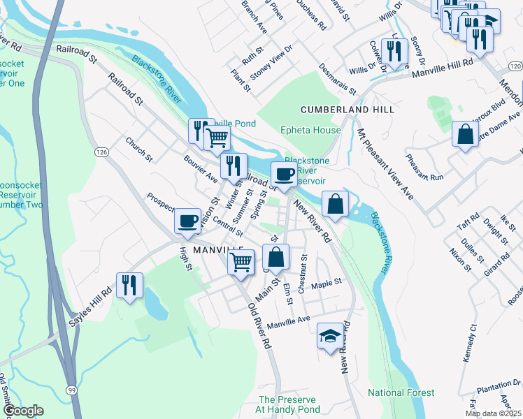 map of restaurants, bars, coffee shops, grocery stores, and more near 12 Park Way in Lincoln