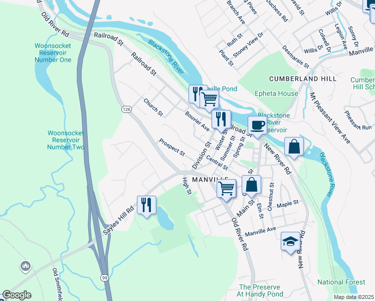 map of restaurants, bars, coffee shops, grocery stores, and more near 148 Central Street in Lincoln