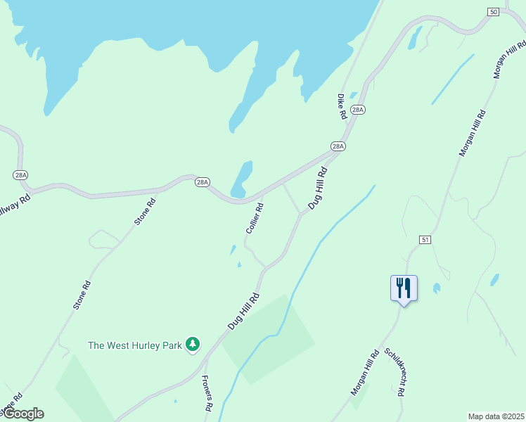 map of restaurants, bars, coffee shops, grocery stores, and more near 60 Collier Road in West Hurley