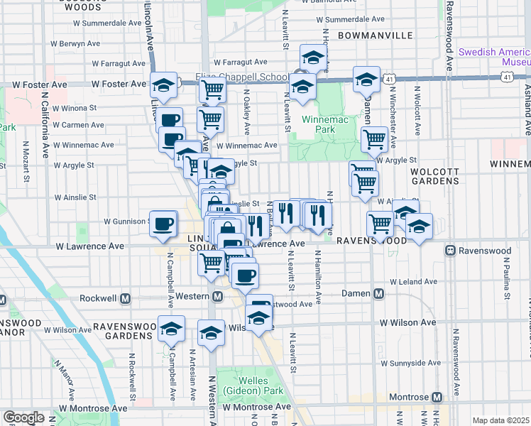 map of restaurants, bars, coffee shops, grocery stores, and more near 4846 North Bell Avenue in Chicago