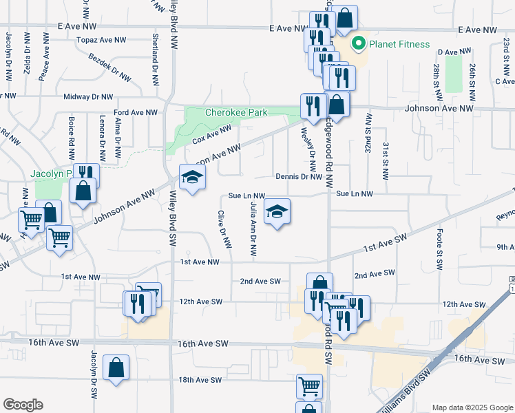map of restaurants, bars, coffee shops, grocery stores, and more near 67 Julia Ann Drive Northwest in Cedar Rapids