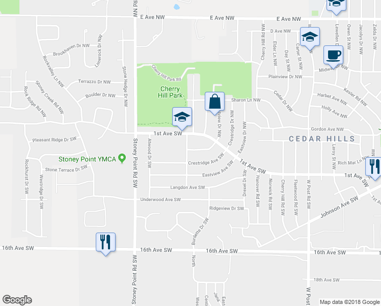 map of restaurants, bars, coffee shops, grocery stores, and more near 205 Broadmore Road Southwest in Cedar Rapids