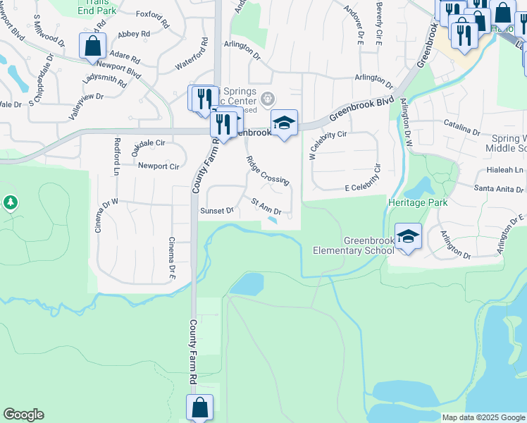 map of restaurants, bars, coffee shops, grocery stores, and more near 1690 Saint Ann Drive in Hanover Park