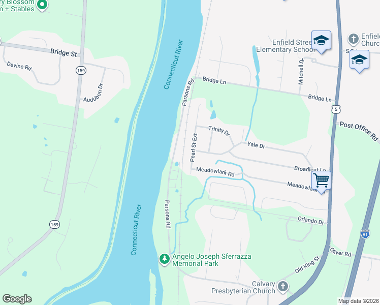 map of restaurants, bars, coffee shops, grocery stores, and more near 7 Pearl Street Extension in Enfield