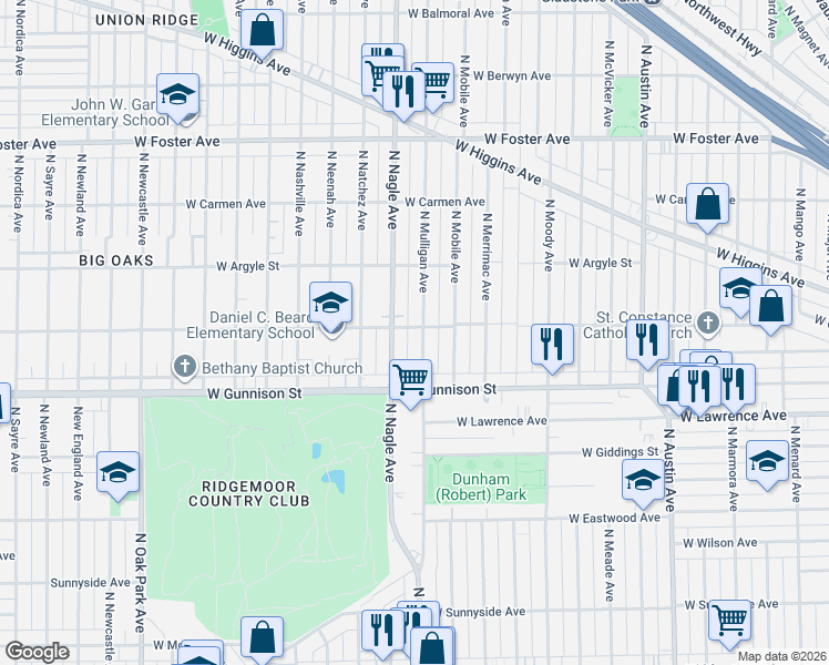 map of restaurants, bars, coffee shops, grocery stores, and more near 4859 North Nagle Avenue in Chicago