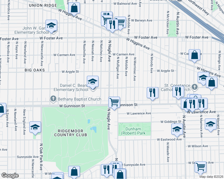 map of restaurants, bars, coffee shops, grocery stores, and more near 4859 North Nagle Avenue in Chicago