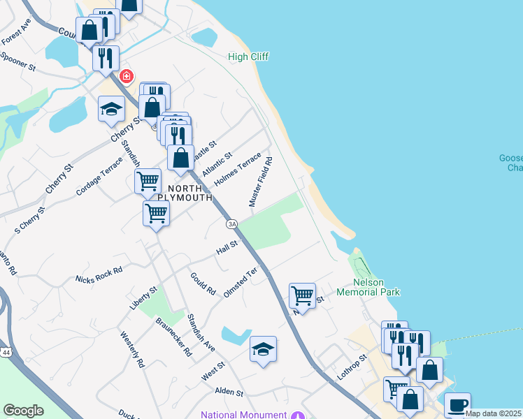 map of restaurants, bars, coffee shops, grocery stores, and more near 20 Robbins Road in Plymouth