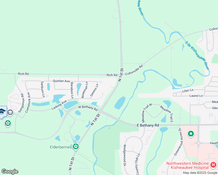 map of restaurants, bars, coffee shops, grocery stores, and more near 104 Larking Avenue in DeKalb