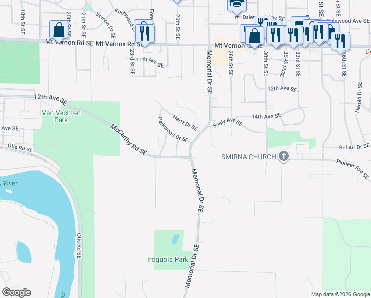 map of restaurants, bars, coffee shops, grocery stores, and more near 1516 26th St SE in Cedar Rapids