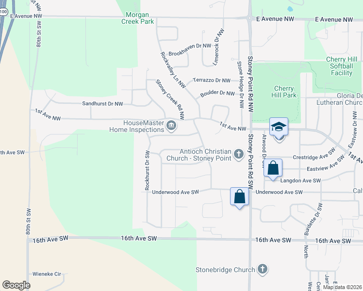 map of restaurants, bars, coffee shops, grocery stores, and more near 7002 Rockingham Drive Southwest in Cedar Rapids