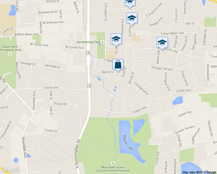 map of restaurants, bars, coffee shops, grocery stores, and more near 641 South Roselle Road in Roselle