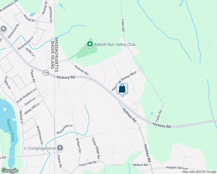 map of restaurants, bars, coffee shops, grocery stores, and more near 581 Hickory Road in North Attleborough
