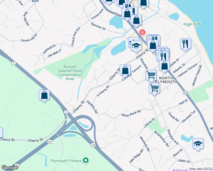 map of restaurants, bars, coffee shops, grocery stores, and more near 5 South Cherry Street in Plymouth