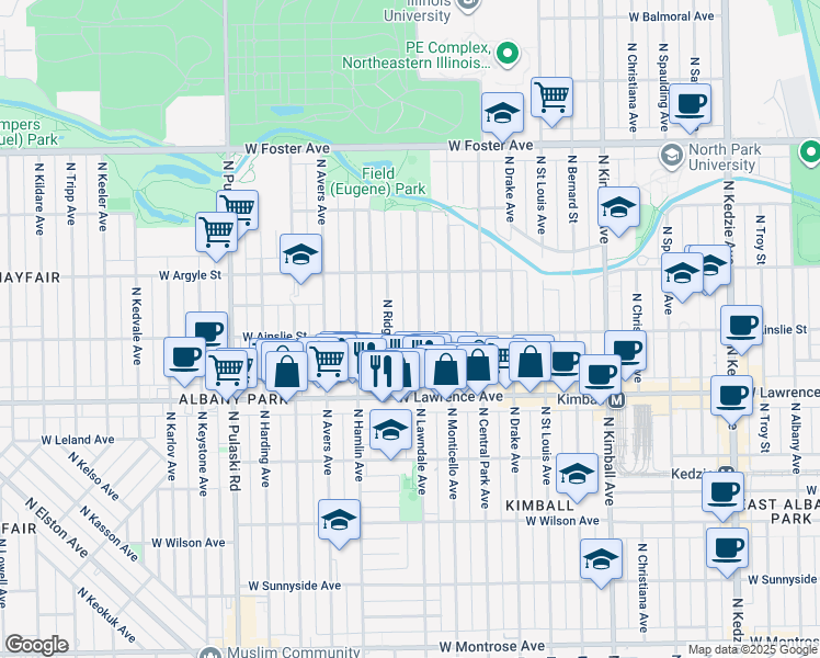 map of restaurants, bars, coffee shops, grocery stores, and more near in Chicago