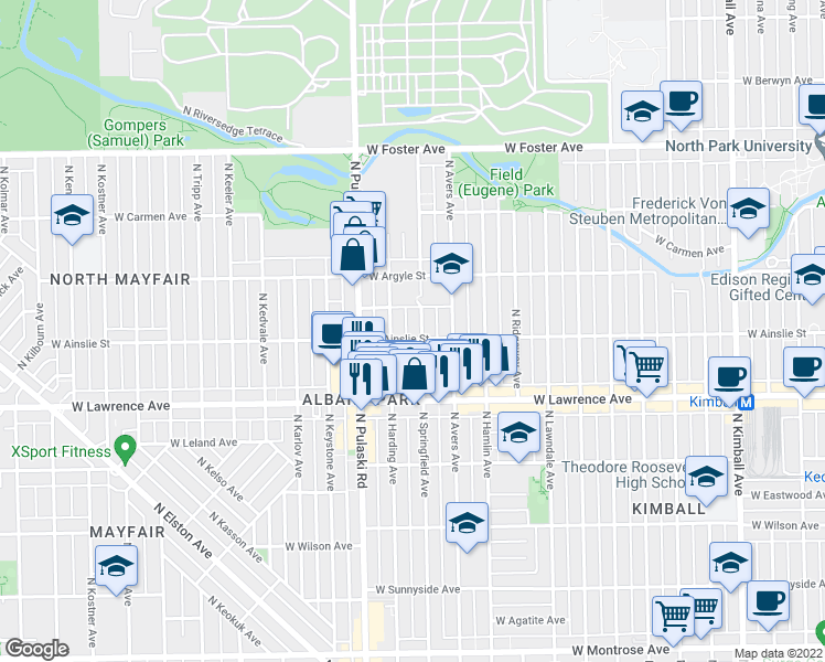 map of restaurants, bars, coffee shops, grocery stores, and more near 4856 North Springfield Avenue in Chicago