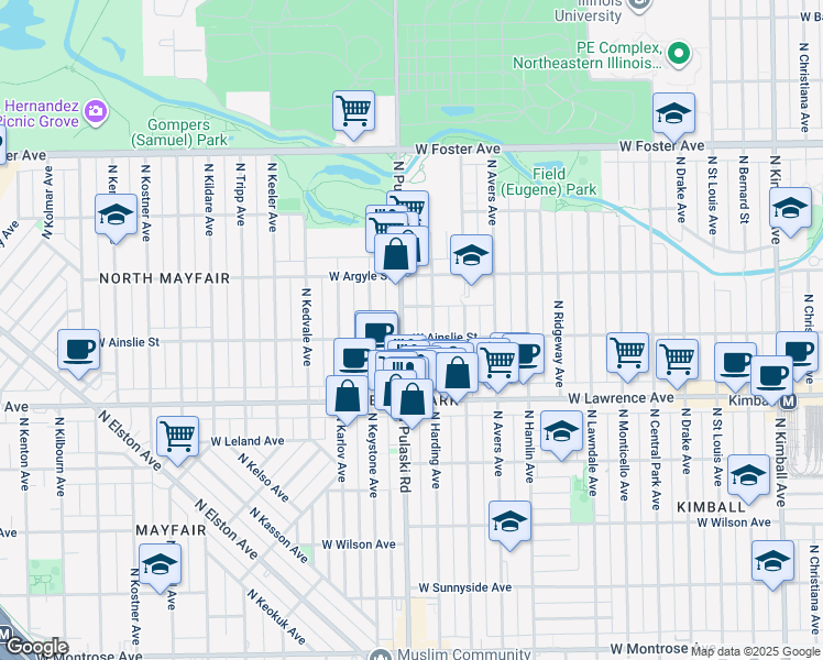 map of restaurants, bars, coffee shops, grocery stores, and more near 3945 West Ainslie Street in Chicago