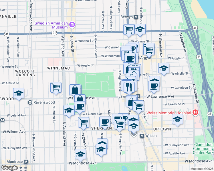 map of restaurants, bars, coffee shops, grocery stores, and more near in Chicago