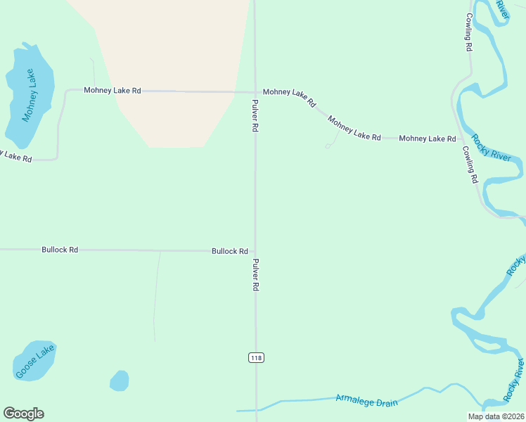 map of restaurants, bars, coffee shops, grocery stores, and more near 56945 Pulver Road in Three Rivers