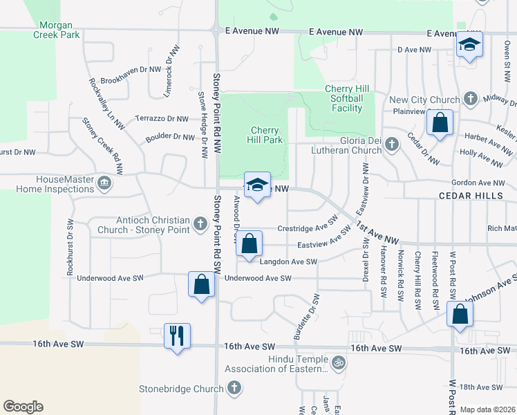 map of restaurants, bars, coffee shops, grocery stores, and more near 6225 1st Avenue Southwest in Cedar Rapids