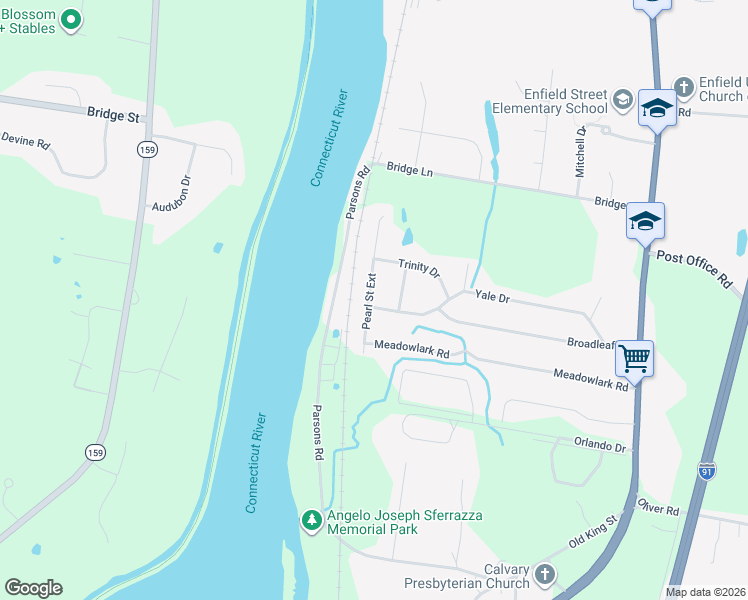map of restaurants, bars, coffee shops, grocery stores, and more near 7 Pearl Street Extension in Enfield