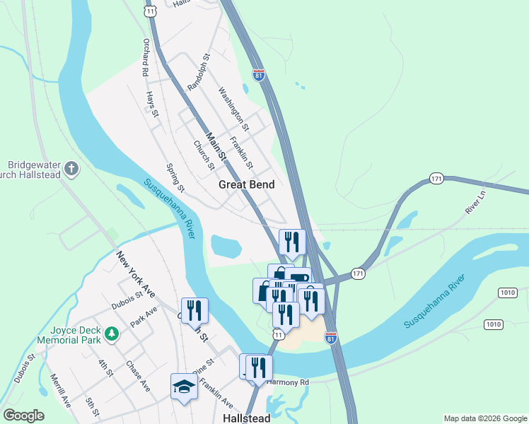 map of restaurants, bars, coffee shops, grocery stores, and more near 116 Erie Street in Great Bend