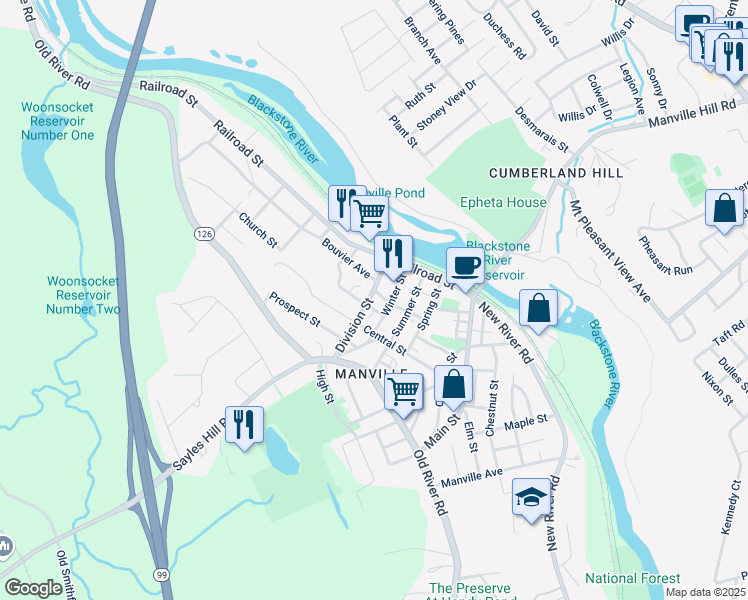 map of restaurants, bars, coffee shops, grocery stores, and more near 6 Church Street in Lincoln