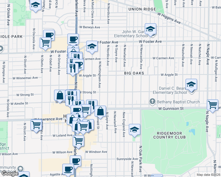 map of restaurants, bars, coffee shops, grocery stores, and more near 4856 North Nordica Avenue in Chicago