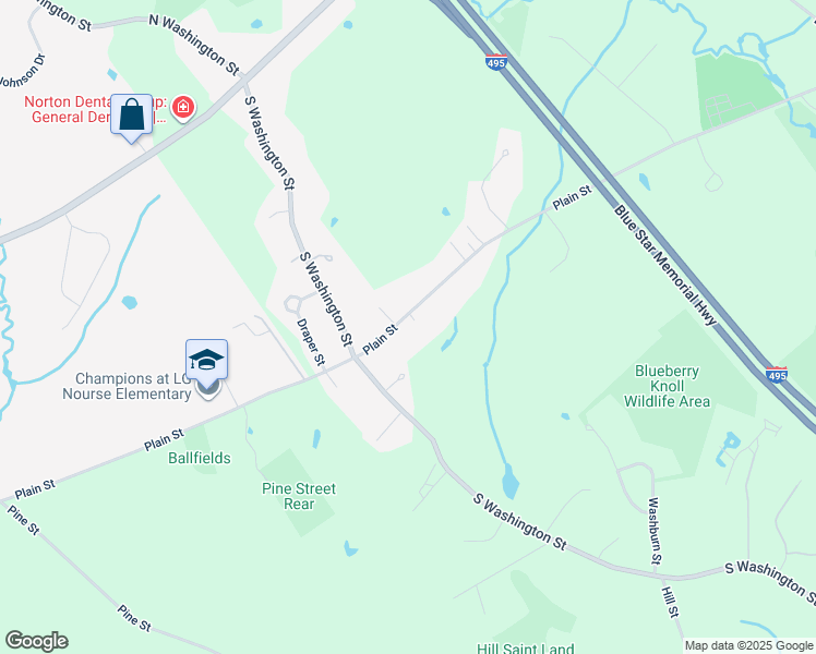 map of restaurants, bars, coffee shops, grocery stores, and more near 95 Plain Street in Norton