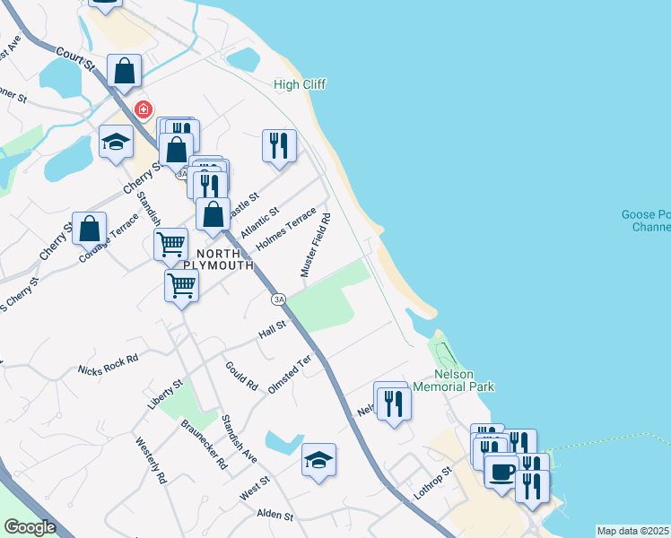 map of restaurants, bars, coffee shops, grocery stores, and more near 20 Robbins Road in Plymouth