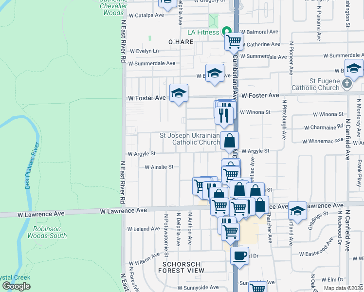 map of restaurants, bars, coffee shops, grocery stores, and more near 4935 West Argyle Street in Chicago