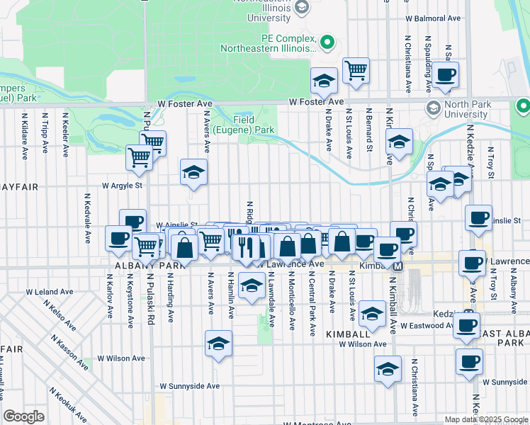 map of restaurants, bars, coffee shops, grocery stores, and more near 4914 Lawndale Avenue in Chicago