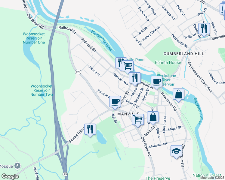 map of restaurants, bars, coffee shops, grocery stores, and more near 167 Central Street in Lincoln