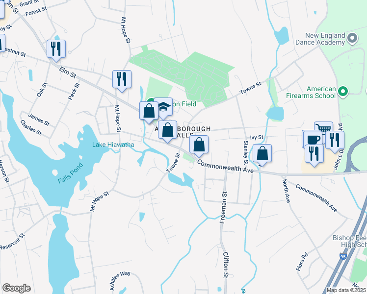 map of restaurants, bars, coffee shops, grocery stores, and more near in North Attleborough
